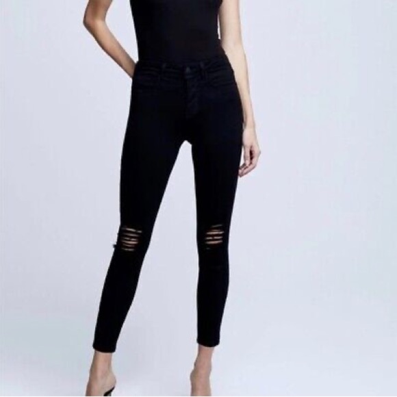 L'AGENCE High Rise Margot Skinny Jeans Black Ripped- Size 29 - Picture 1 of 9